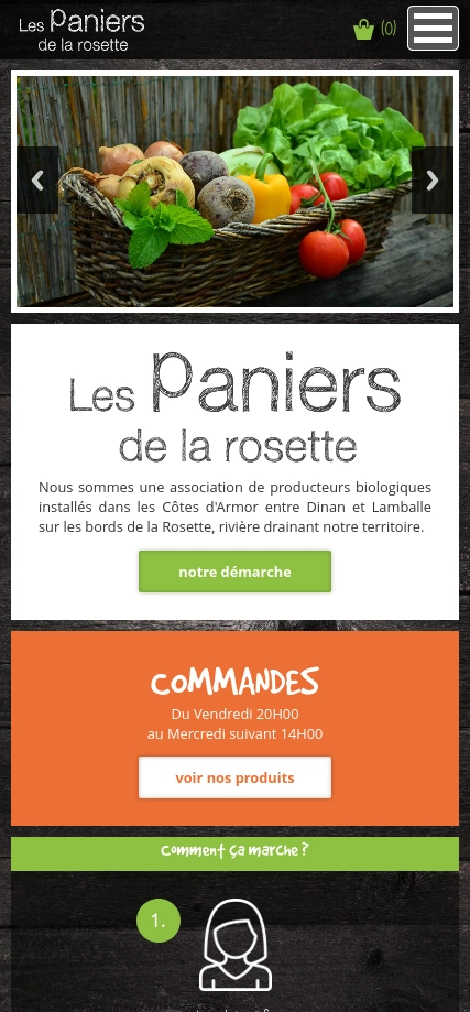 Capture d'écran version mobile du site Les paniers de la Rosette